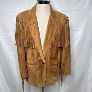 Vintage Brown Suede Fringe Western Jacket Womens M Cowgirl Pockets Cowboy USA